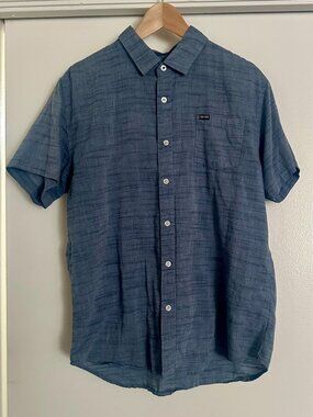 Zoo York Denim Print Button Up Shirt Men’s Large Short Sleeve Streetwear